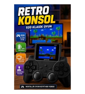 520 Oyunlu Şarjlı Retro El Oyun Konsolu – TV Bağlantı Destekli