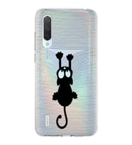Xiaomi Mi 9 Lite Uyumlu Kapak Çizgi Kedi Tasarımlı Şeffaf Silikon Kılıf