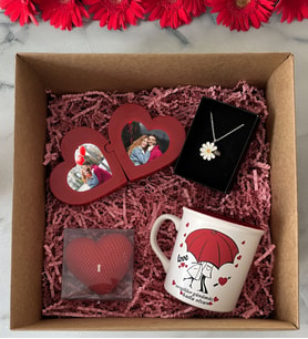 BK Gift Kişiye Özel Kalp Puzzle Çerçeve & Sevgililer Günü Tasarımlı Kupa & Kalp Mum & Papatya Kolye Hediye Kutulu Set, Sevgiliye Hediye, Yıl Dönümü Hediyesi