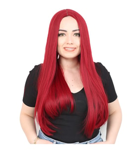 Fiber Sen Uzun Düz Peruk / Kızıl