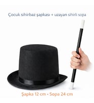 Çocuk Sihirbaz Şapkası ve Uzayan Yaylı Sihirli Sopa Seti