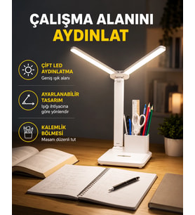 Kısılabilir Led Masa Lambası - Kalemlik Ve Telefon Standlı, Göz Yormayan Işık Yeni Nesil