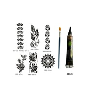 Çiçek Desenleri Siyah Hint Kınası Hediyeli Geçici Dövme Yapma Seti