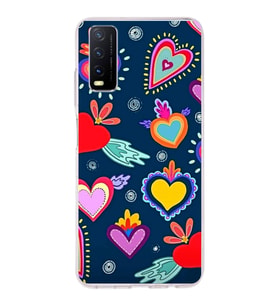 PrintiFy Vivo Y11s ile Uyumlu 1mm Slim Fit Retro Renkler 3 Baskılı Şeffaf  Kılıf
