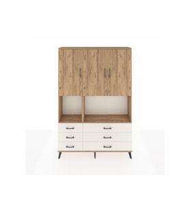 Arges Dolap 6 Raflı 6 Çekmeceli 3 Kapaklı 132x30x195 Çam-Çam/Aytaşı
