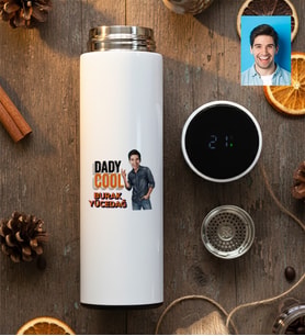 Kişiye Özel Karikatürlü Babaya Hediye Daddy Cool Filtreli Dijital Göstergeli Termos Babalar Günü Hediyesi