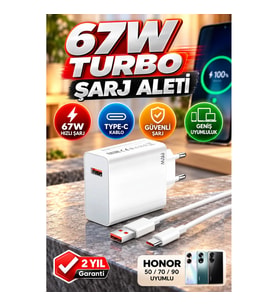 Honor 50 70 90 Uyumlu 67W Şarj Adaptörü – Quick Charge 5.0 ve Type-C Lightning Kablolu