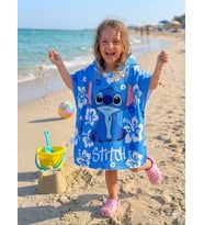 Cg Kids Stitch Karakter Baskılı Kapüşonlu Çocuk Panço Plaj ve Havuz Havlusu - Mavi