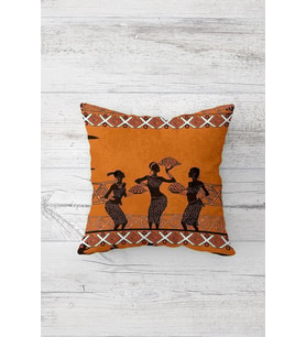 Afrika Tribal Dans Çift Tarafı Baskılı Gizli Fermuarlı Yastık Kılıfı Kırlent Koltuk Yastık Kılıfı (Turuncu)