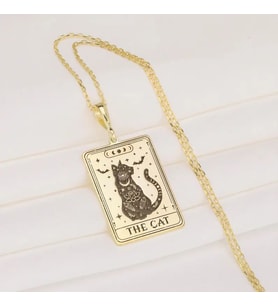Kişiye Özel The Cat Tarot Kolye 925K Gümüş (Gold)
