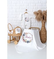 Pia Baby Premium  %100 Pamuk İsme Özel Kız Bebek Battaniye Tulum Hastane Çıkışı Hediye Seti 5029-05 (Ekru)