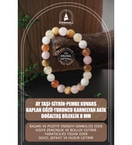 Ay Taşı, Sitrin, Pembe Kuvars, Kaplan Gözü, Turuncu Karnelyan Akik Doğaltaş Bileklik 8 mm, B936