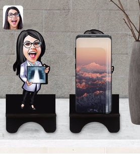 BK Gift Kişiye Özel Kadın Radyolojist Karikatürlü Ahşap Biblo Telefon Standı-1