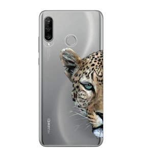 Huawei P30 Lite Uyumlu Kaplan Desenli Şeffaf Telefon Kılıfı