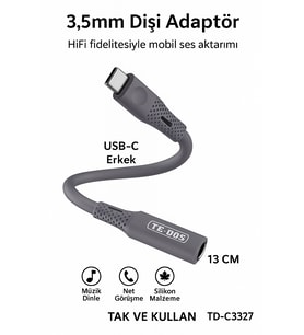 TD-C3327 Type-C-3.5mm Kulaklık Dönüştürücü HiFi Ses Aktarımı DAC Çipli Tak ve Kullan 13cm