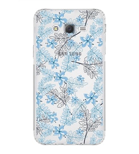 Samsung Galaxy J7  Kamera Korumalı Kapak Floral Mavi Tasarımlı  Şeffaf  Kılıf
