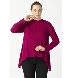 2350 Violet Desenli Asimetrik Kesim Uzun Kollu Büyük Beden Bluz