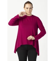 2350 Violet Desenli Asimetrik Kesim Uzun Kollu Büyük Beden Bluz