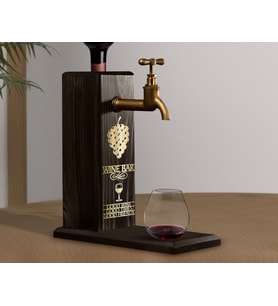 BK Gift Aynalı Altın Kabartma Musluklu Doğal Siyah(Ebony) Ahşap Şarap Standı, Home Bar, İçecek Dispenseri, Ahşap İçecek Çeşmesi-17