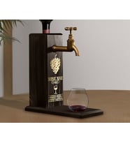 BK Gift Aynalı Altın Kabartma Musluklu Doğal Siyah(Ebony) Ahşap Şarap Standı, Home Bar, İçecek Dispenseri, Ahşap İçecek Çeşmesi-17