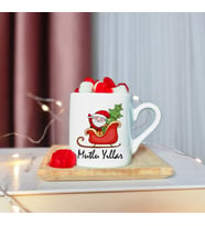 Mutlu Yıllar & Merry Christmas & Yılbaşı & Noel Baba Tasarımlı Ahşap Tabaklı Türk Kahvesi Fincanı