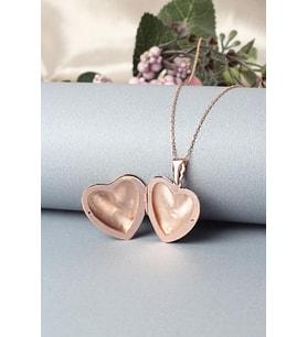 Resimlik Kolye Kalp Bonbeli Madalyon Gümüş Zincir 925 Ayar Kolye (Rose)