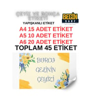 A4 A5 A6 45 Adet Çeyiz Bohça Koli Paket Etiketi Isme Özel Yapışlanlı Etiket 009