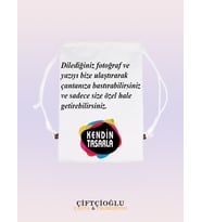 Kişiye Özel Su Geçirmez İp Büzglü Sırt-Ayakkabı-Spor Çantası Leke Tutmaz Birinci Kalite Kumaş (Beyaz)