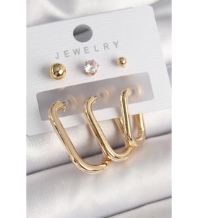 Pirinç Gold Renk Halka Model Zirkon Taş Topçuk Detay Kadın Küpe Seti 5886 - HPSBYI6565-5507