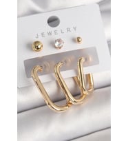 Pirinç Gold Renk Halka Model Zirkon Taş Topçuk Detay Kadın Küpe Seti 5886 - HPSBYI6565-5507