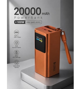 20000mAh 100W Hızlı Şarj Powerbank Akıllı Dijital Ekran Type-C Kablolu USB Type-C Girişli