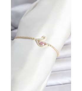 Pirinç Gold Renk Zirkon Taşlı Swan Model Su Yolu Kadın Bileklik