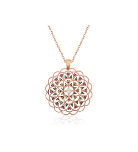 Gümüş Rose Geometrik Desenli Madalyon Kolye CSR2180657