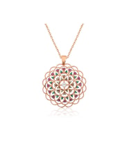 Gümüş Rose Geometrik Desenli Madalyon Kolye CSR2180657