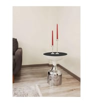 Dekoratif Parlak Beyaz Kısa Model Krom Sehpa 50 Cm