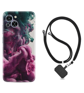 Reeder S23 Max Pro Kılıf Resimli Boyun Askılı İpli Desenli Silikon Pink Green Cloud 1306