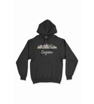 Lugano Manzaralı Siyah Sweatshirt Hoodie