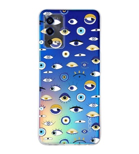 PrintiFy Oppo A55 4G ile Uyumlu Nazar Boncuğu 2 Baskılı Kamera Korumalı Şeffaf Silikon Kılıf