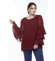 28009 Kolları Fırfırlı Büyük Beden Bluz Bordo