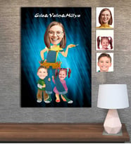 Kişiye Özel Karikatür Baskılı Ahşap Tablo Aile 30x40 -9