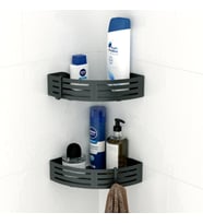 TEKNOTEL PASLANMAZ KANCALI BANYO KÖŞE RAFI SİYAH + SİYAH TABAN BK269H