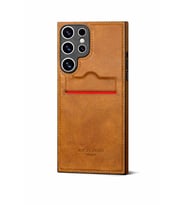 Samsung Galaxy S25 Ultra Kartlıklı Rich Boss Lüx Deri Kılıf Açık Kahve