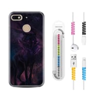 General Mobile GM8 Go GM9 GM20 Pro Plus Kılıf Kablo Koruma Spiral Silikon Black Purple Wolf 1791