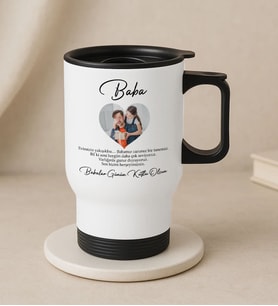 BK Gift Kişiye Özel Fotoğraflı Babalar Günü Tasarımlı Kulplu Beyaz Çelik Bardak Termos Mug 450ml-7, Babalar Günü Hediye, Babaya Hediye (Metal)