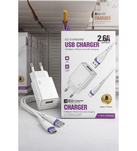 2.6A USB Sarj Adaptoru + Type-C Sarj Kablosu (EU)