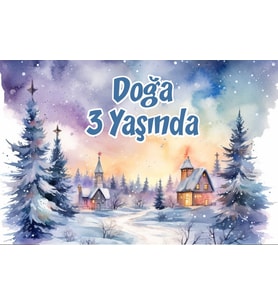 Kış ve Evler Temalı Doğum Günü Afişi -2 35X50 cm