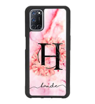 Oppo A72 Uyumlu Pudra Mermer Çiçekli Harf Tasarımlı Glossy Telefon Kılıfı