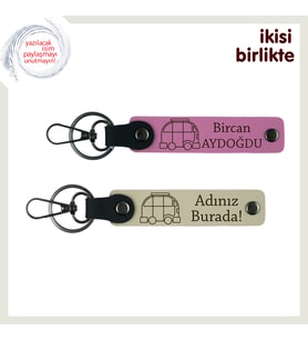 Yolculuk Severlere Kişiselleştirilebilir Armağan, Karavan Anahtarlık x2’li, Pembe-Sütlü Kahve