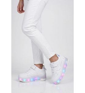Rocky Beyaz Cırtlı Ortopedik Işıklı Unisex Çocuk Patenli Spor Ayakkabı Glow F