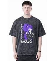 Jujutsu Kaisen Gojo Satoru Anime Baskılı Unisex Oversize Eskitme Yıkamalı Tişört